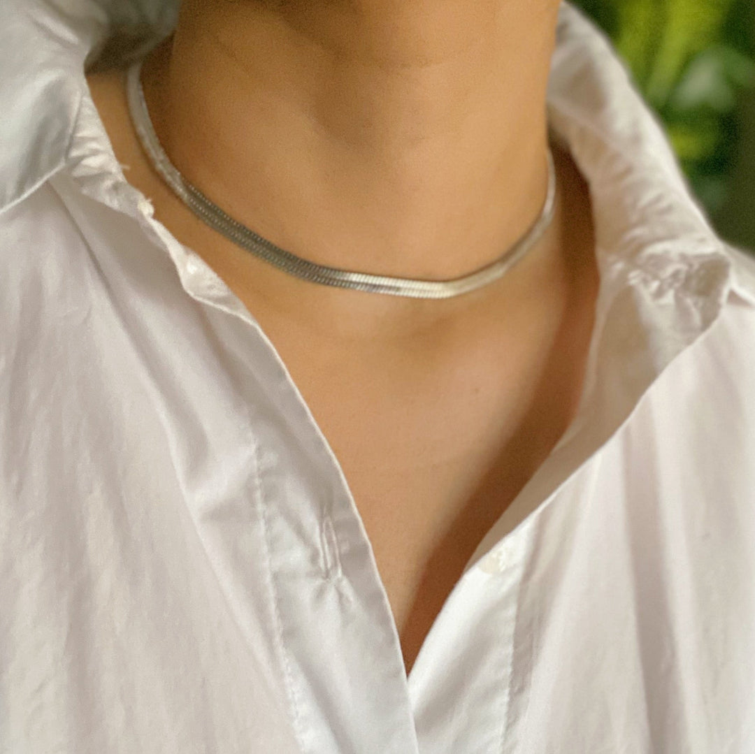 Polished Herringbone Chain, 18K Gold Stainless Steel
