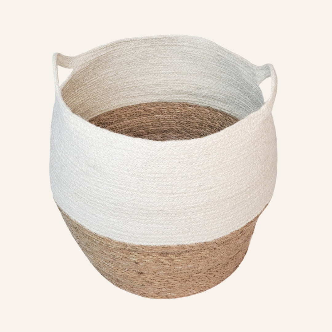 Handwoven Jar Basket, Half White with Handles