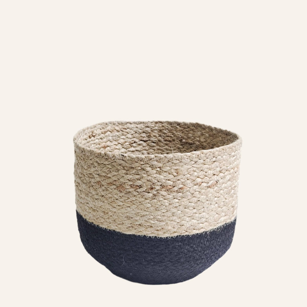 Braided Jute Bin, Natural & Black