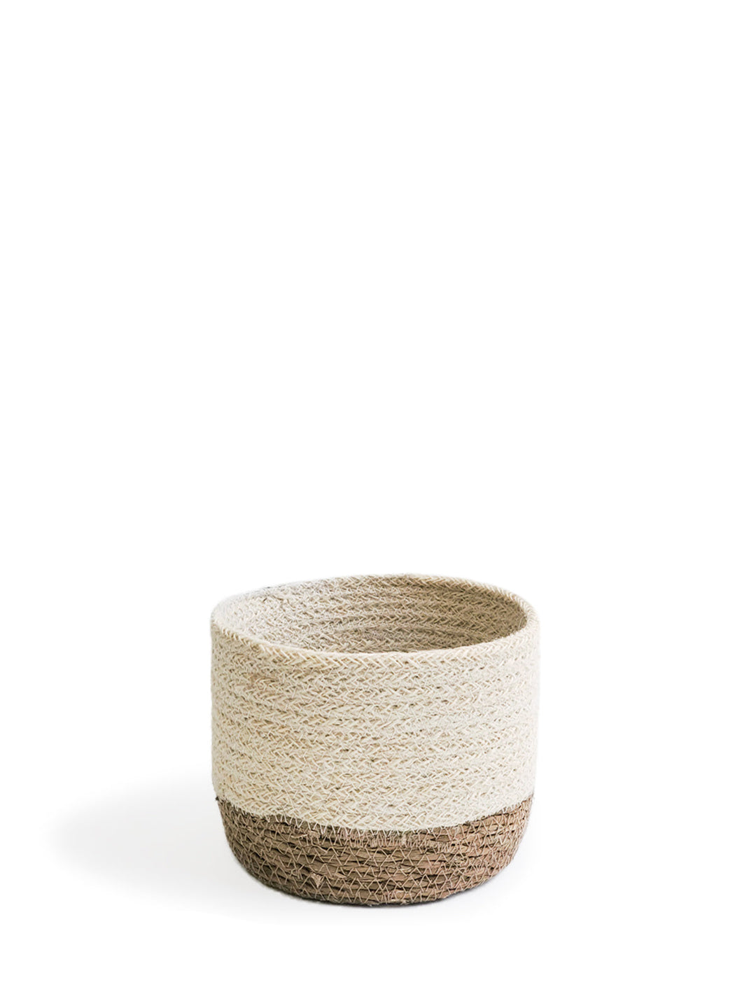 Handwoven Jute Bin, White with Natural Base