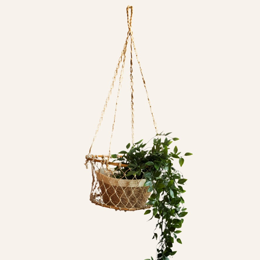 Single Shelf Plant Hanger, Jute Rope & Natural Wood