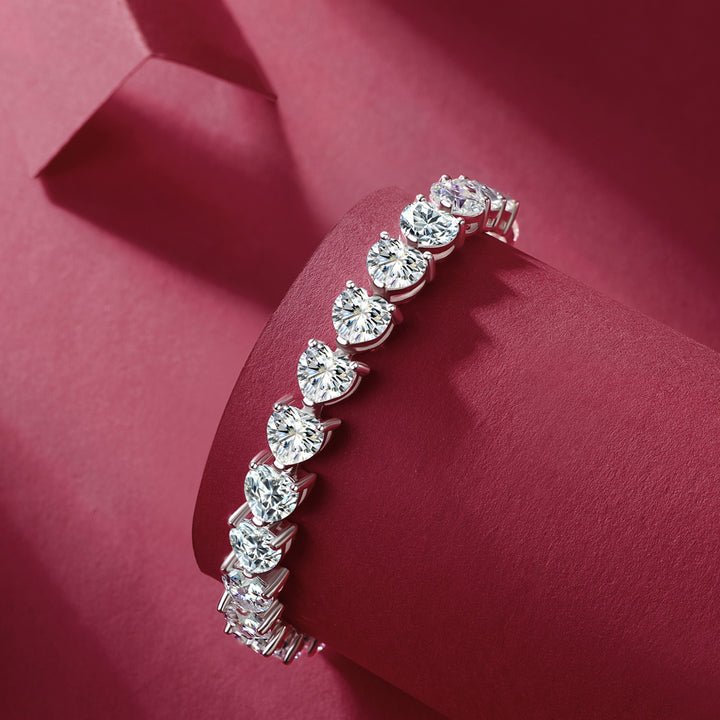 24 Carat Moissanite Heart Bracelet, 925 Silver