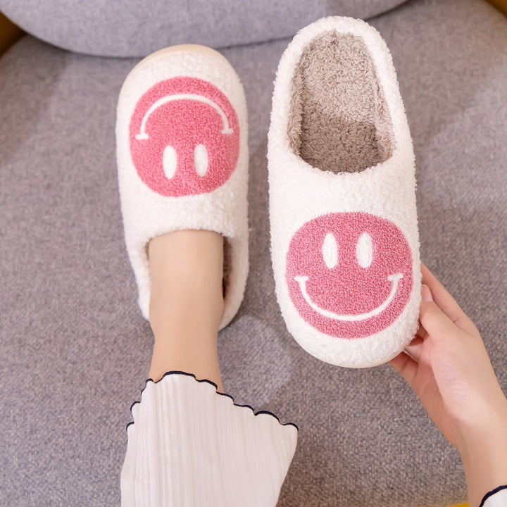 Plush Closed-Toe Slippers, Pink Smiley