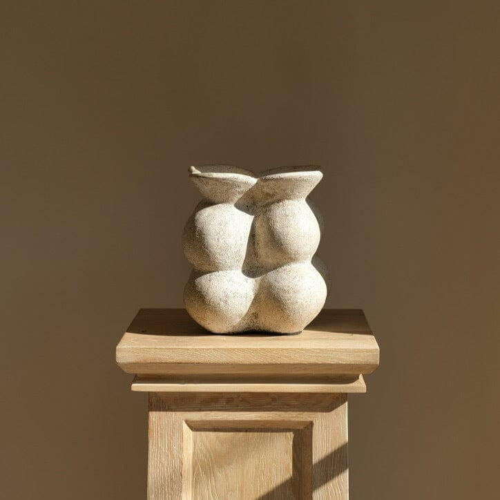 Handmade Clay Short Vessel Vase, Cream