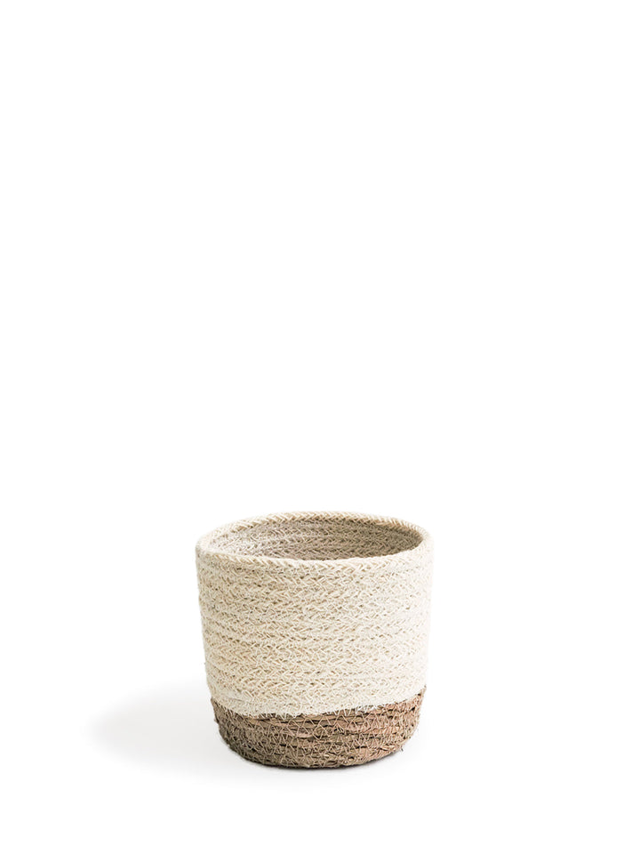 Handwoven Jute Bin, White with Natural Base