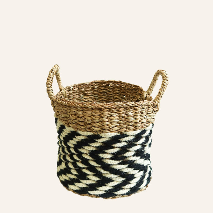 Handwoven Zigzag Basket, Black & White