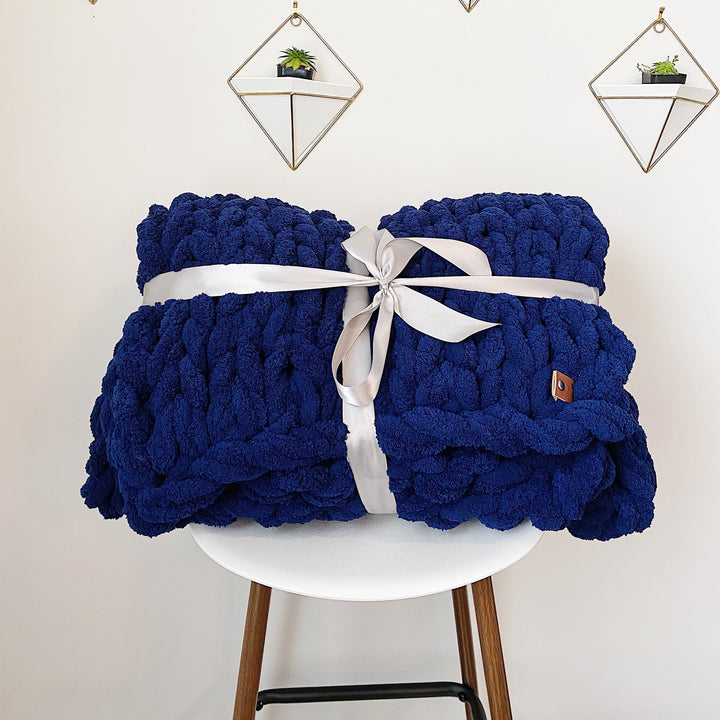 Chunky Knit Blanket, Navy