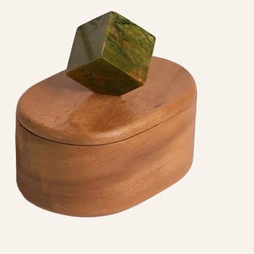 Handcrafted Wooden Box with Gemstone Handle, Oval