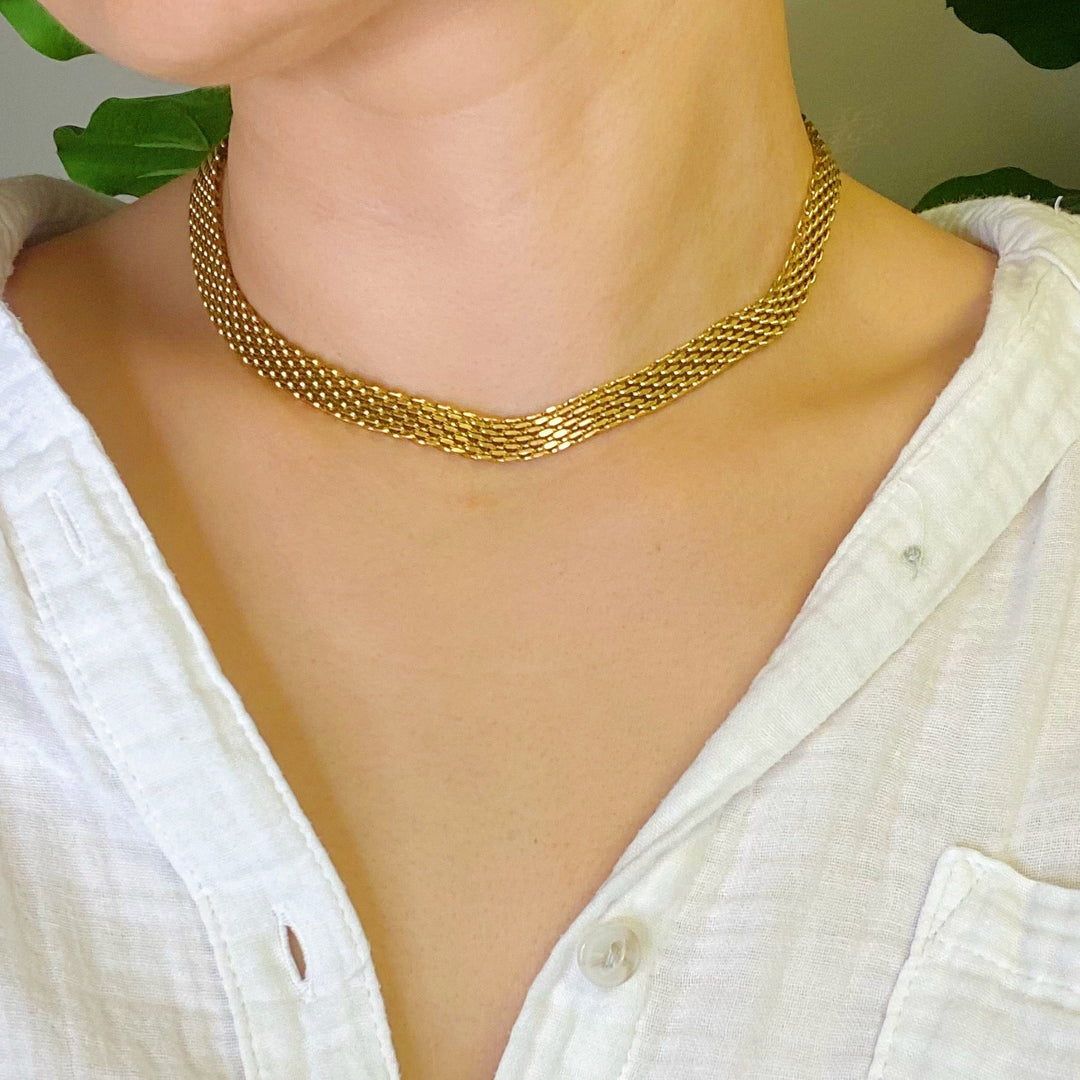 Mesh Linked Necklace, 18K Gold Plated