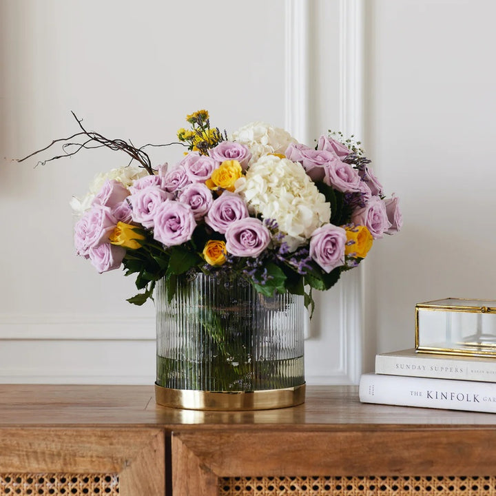 Fluted Glass Vase, Gold Base