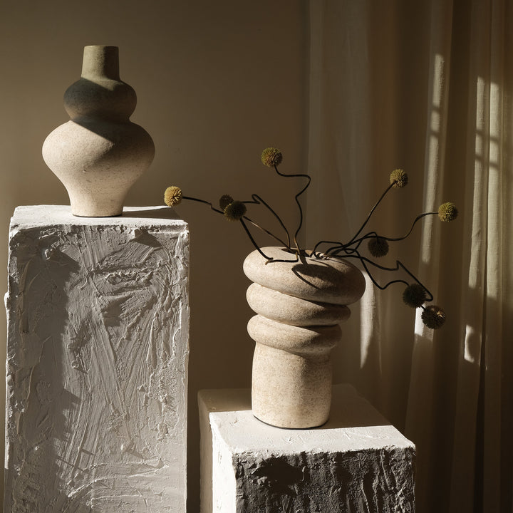 Handmade Clay Vessel Vase, Tilted Layers