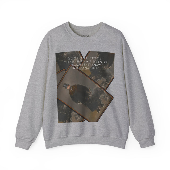 Heavy Crewneck Sweatshirt, Dogs are Better by Emily Dickinson & Éduoard Manet