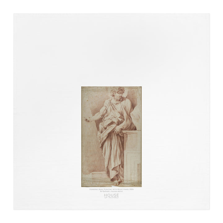 Kitchen Tea Towel, Standing Man, Pointing with Right Hand by Raphael