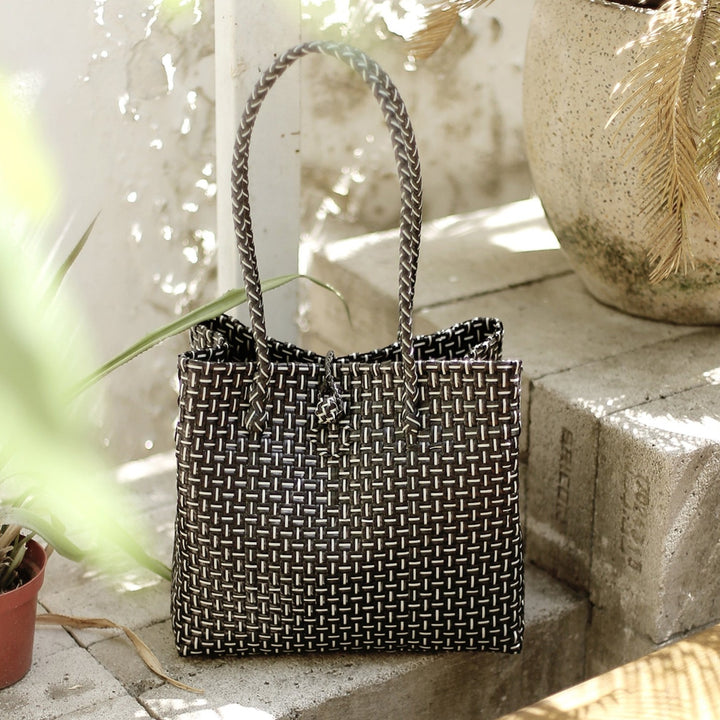 Recycled Woven Tote Bag, Black