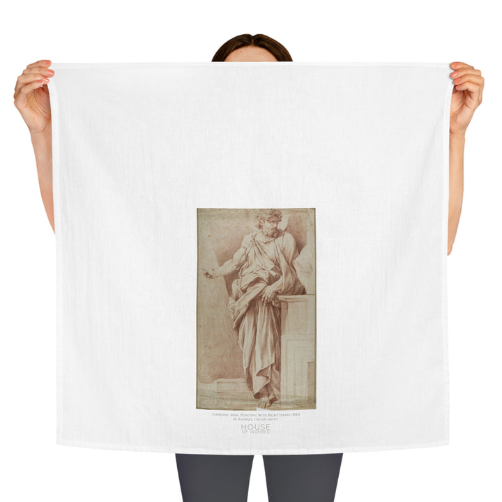 Kitchen Tea Towel, Standing Man, Pointing with Right Hand by Raphael