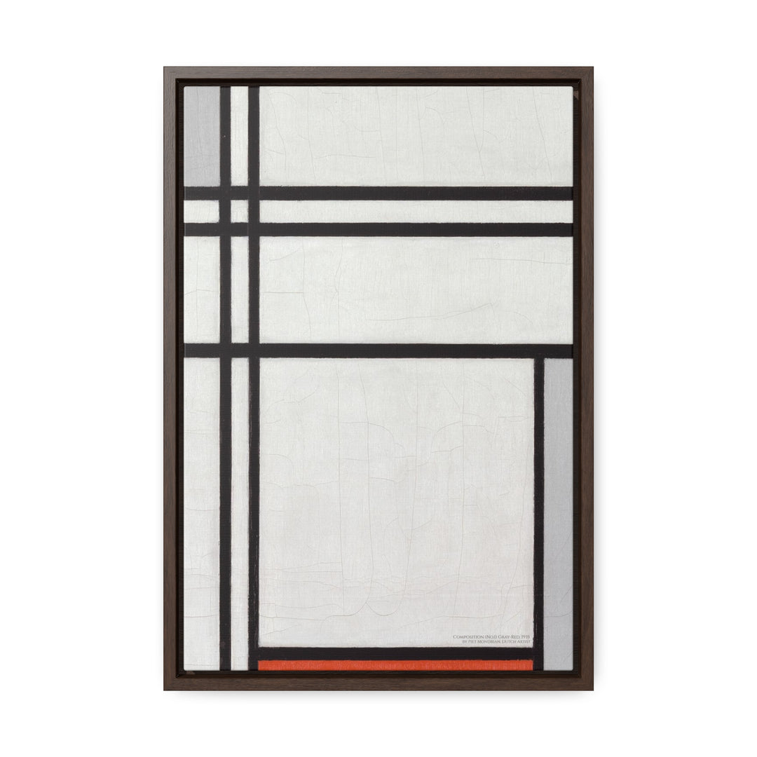 Framed Canvas Wall Art, Composition (No.1) Gray-Red by Piet Mondrian