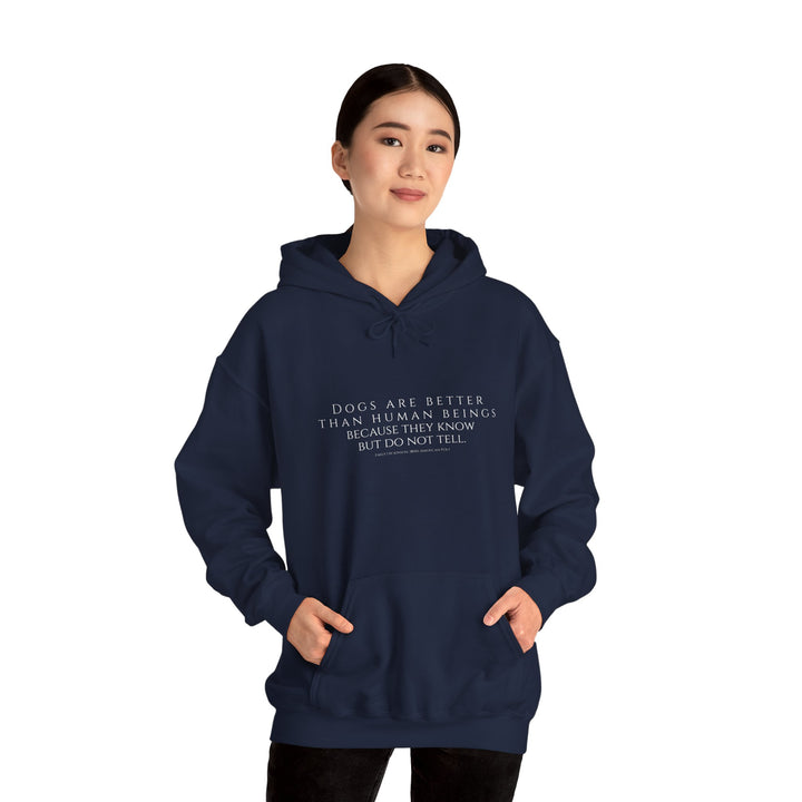 Heavy Blend Hoodie, Dogs are Better by Emily Dickinson