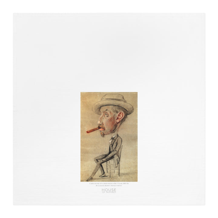 Kitchen Tea Towel, Caricature of a Man with a Big Cigar by Claude Monet