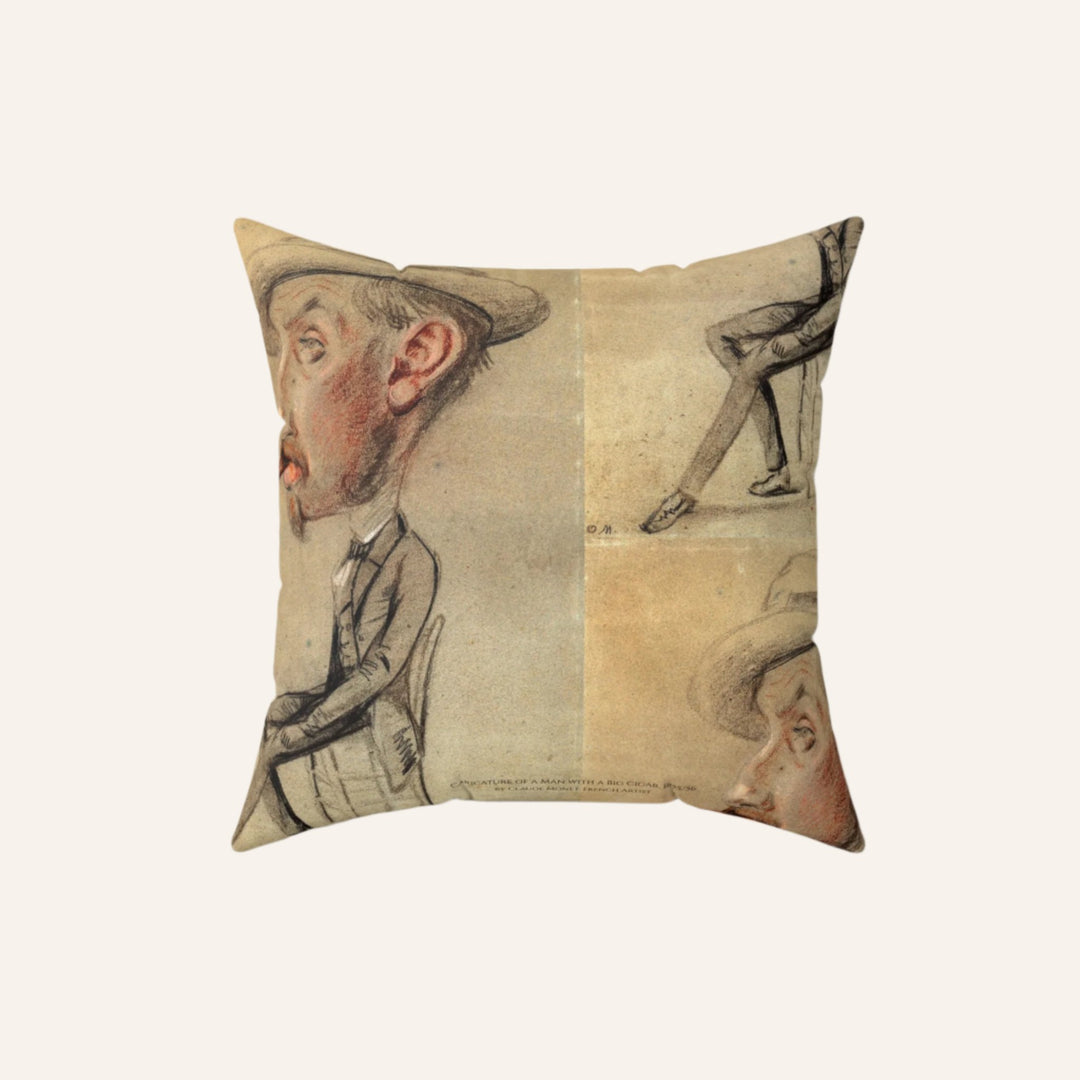 Pillow, Caricature of a Man with a Big Cigar by Claude Monet