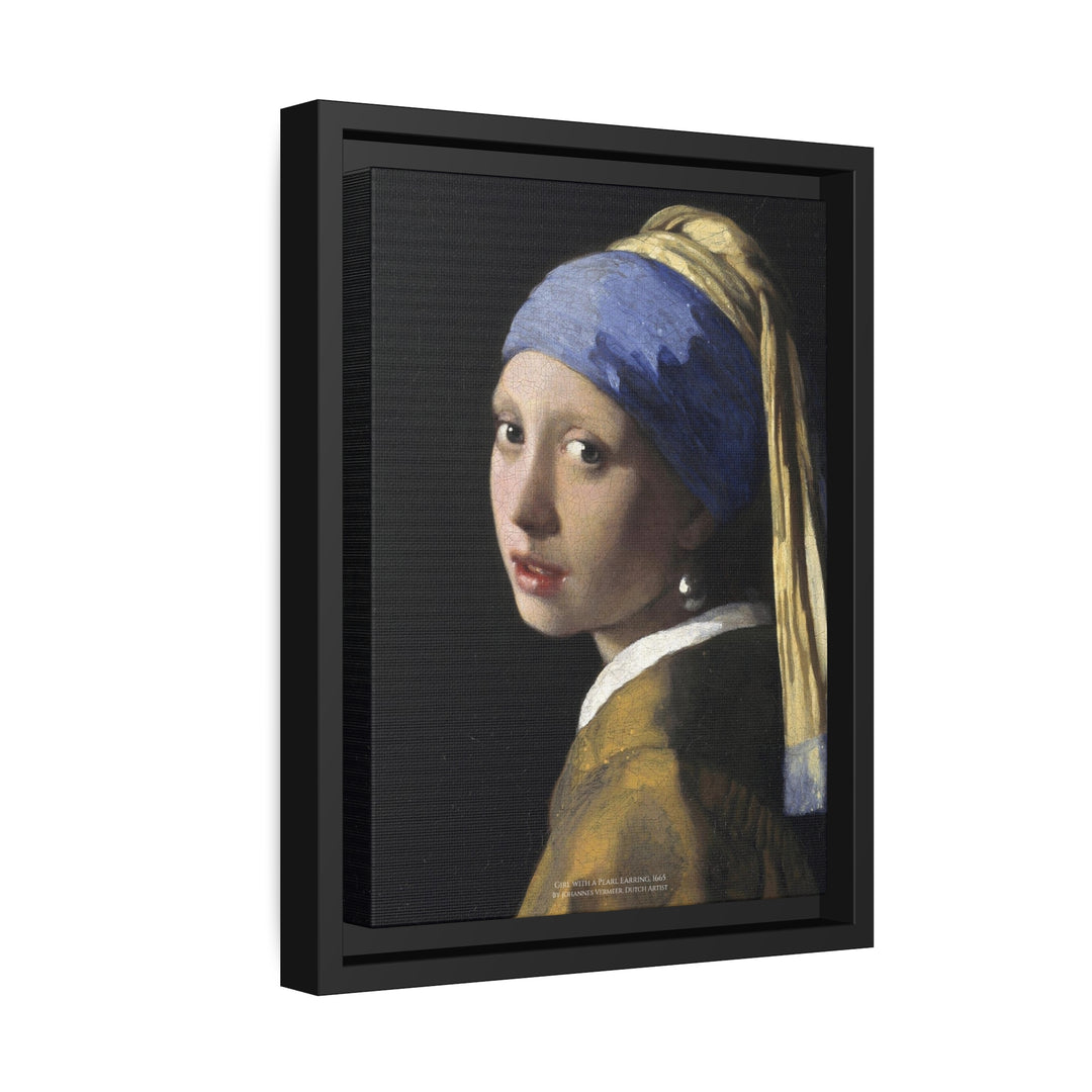 Matte Canvas in Black Frame, Girl with a Pearl Earring by Johannes Vermeer