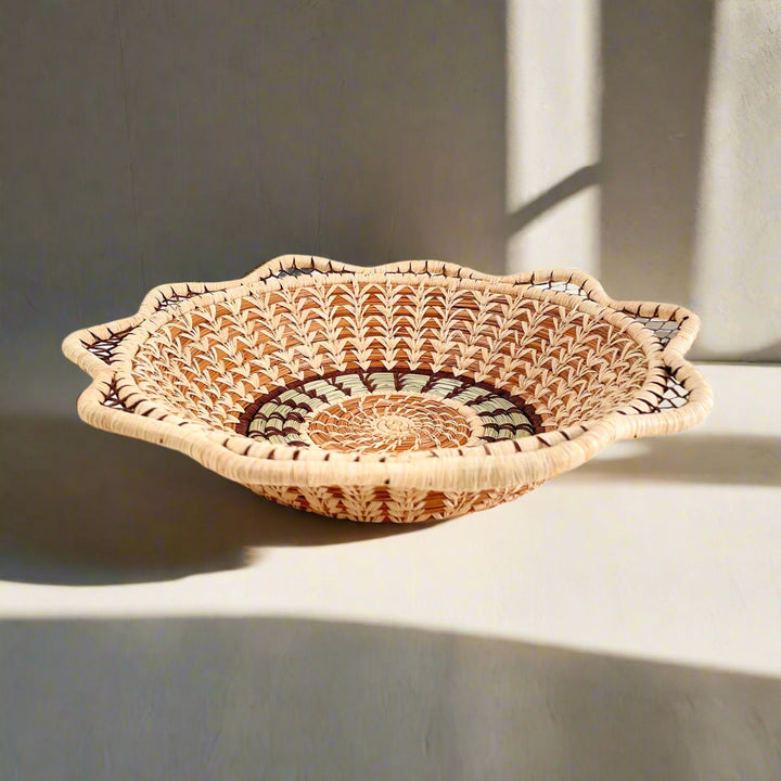 Handmade Pine Needle Bowl Basket, 11" Rippled