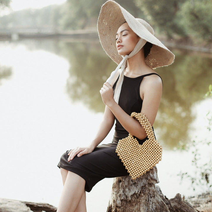 Wood-Beaded Bag, Heart Shape