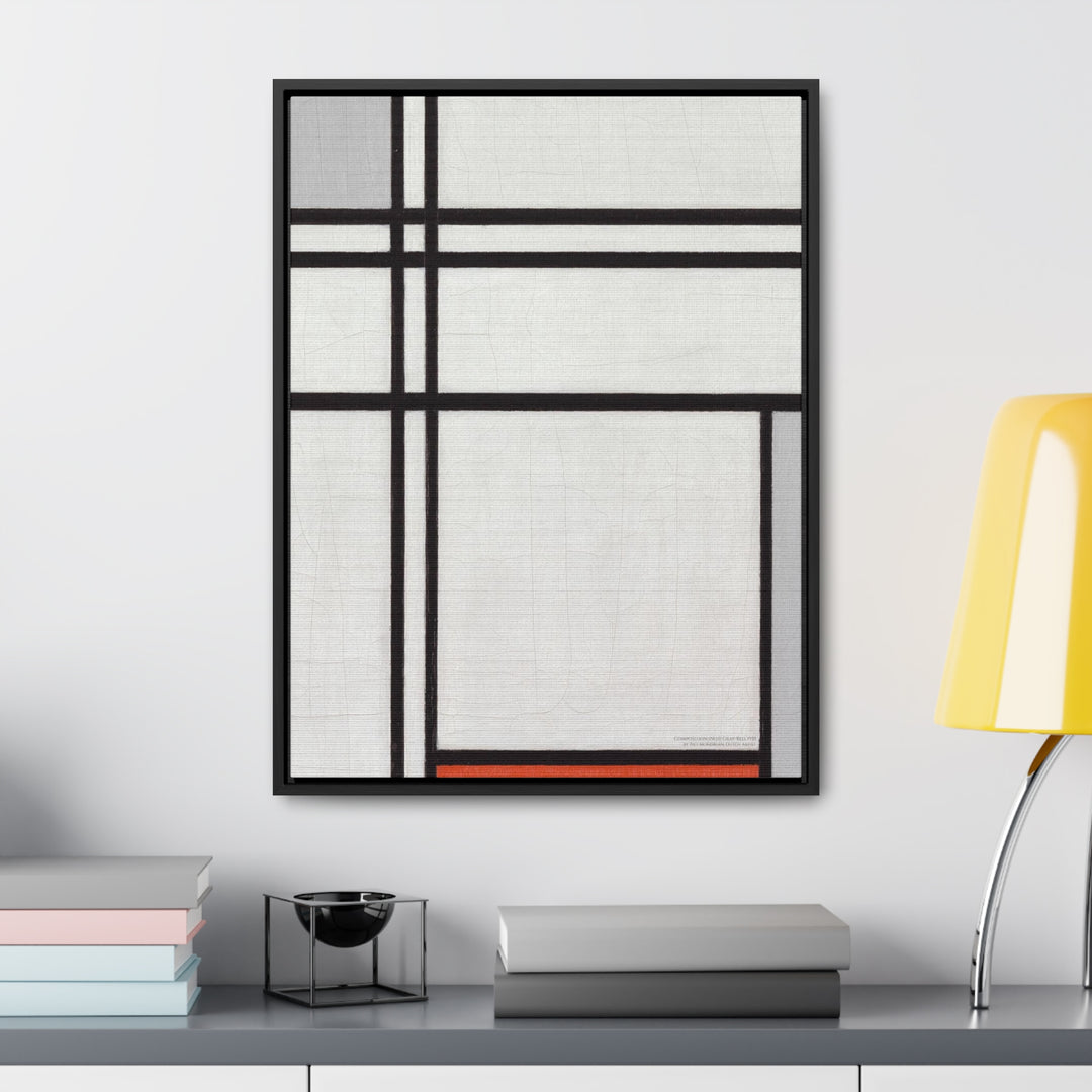 Framed Canvas Wall Art, Composition (No.1) Gray-Red by Piet Mondrian