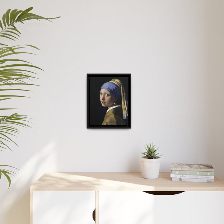 Matte Canvas in Black Frame, Girl with a Pearl Earring by Johannes Vermeer