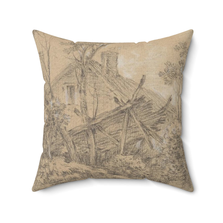 Faux Suede Pillow, Landscape with a Rustic Bridge by François Boucher