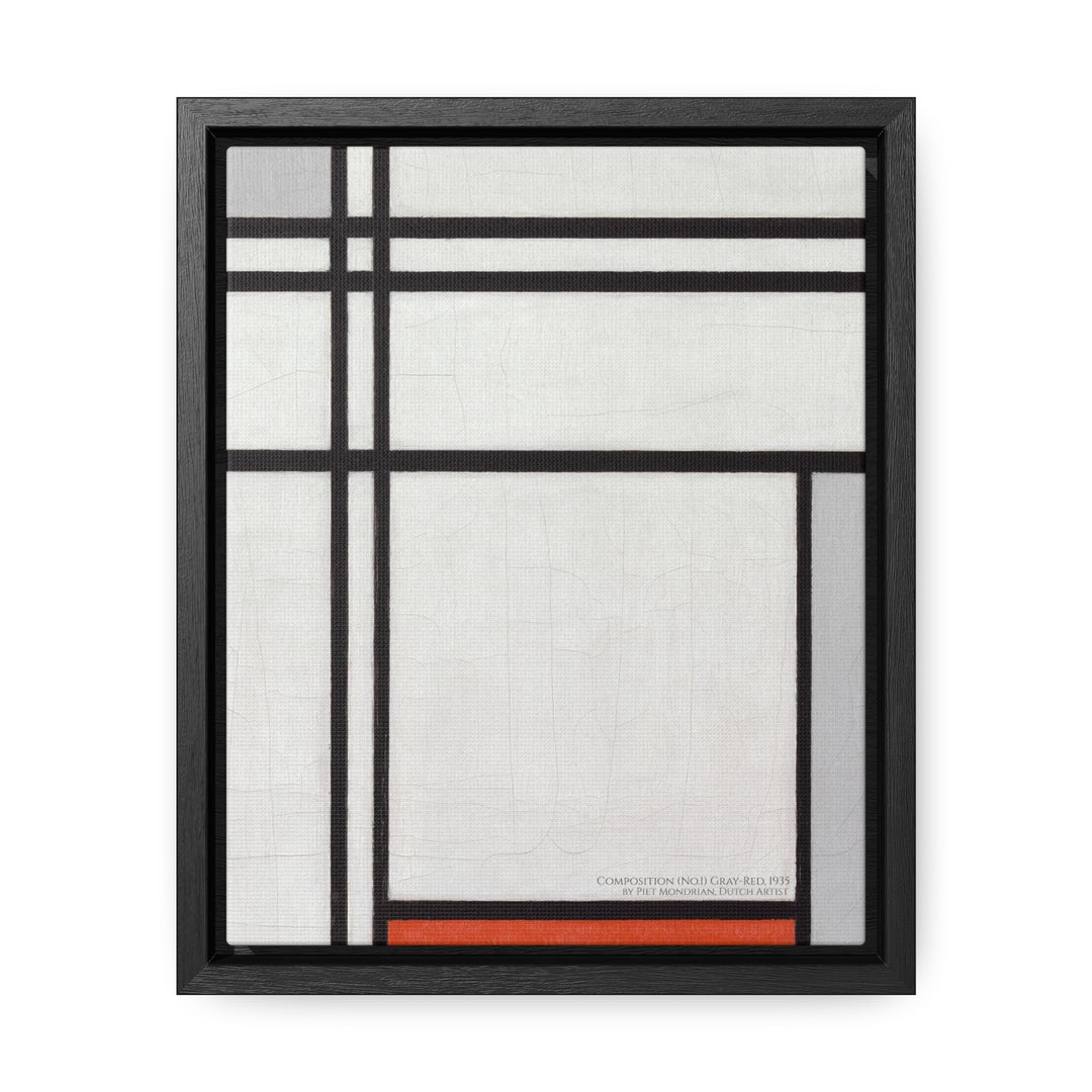 Framed Canvas Wall Art, Composition (No.1) Gray-Red by Piet Mondrian