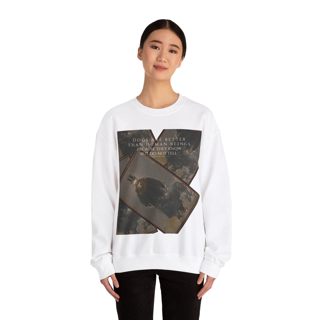 Heavy Crewneck Sweatshirt, Dogs are Better by Emily Dickinson & Éduoard Manet