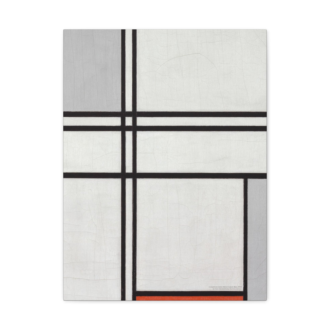 Canvas Wall Art, Composition (No.1) Gray-Red by Piet Mondrian