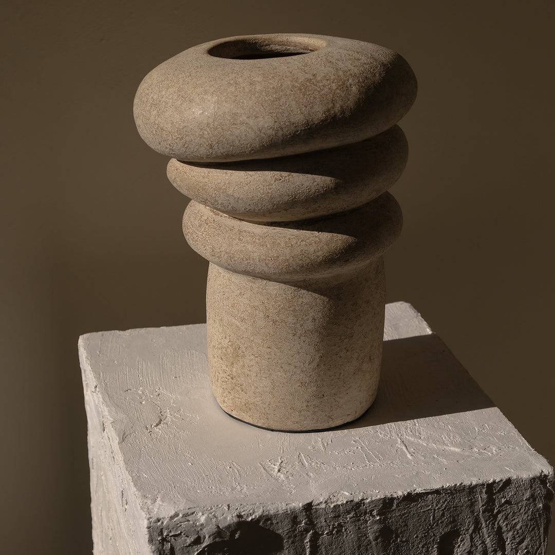 Handmade Clay Vessel Vase, Tilted Layers