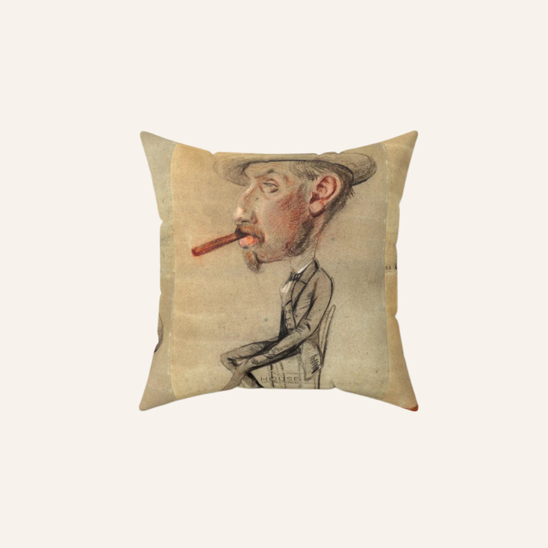 Pillow, Caricature of a Man with a Big Cigar by Claude Monet