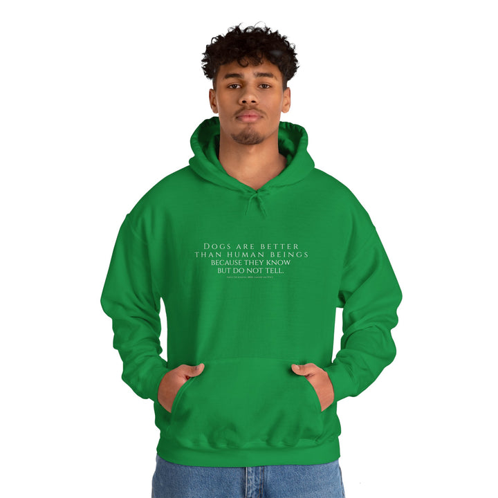 Heavy Blend Hoodie, Dogs are Better by Emily Dickinson