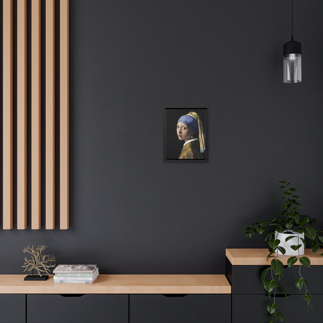 Matte Canvas in Black Frame, Girl with a Pearl Earring by Johannes Vermeer