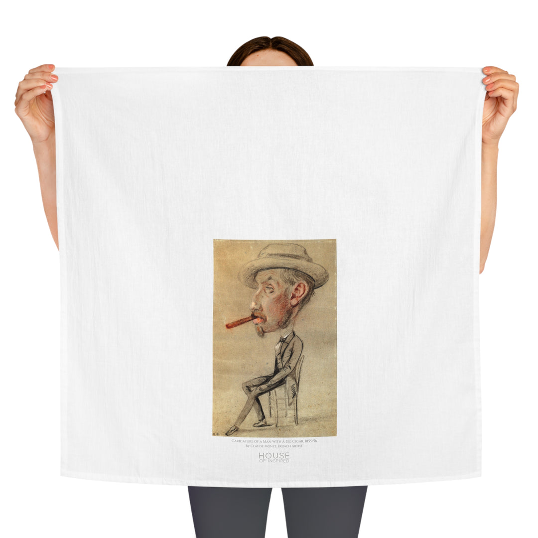 Kitchen Tea Towel, Caricature of a Man with a Big Cigar by Claude Monet