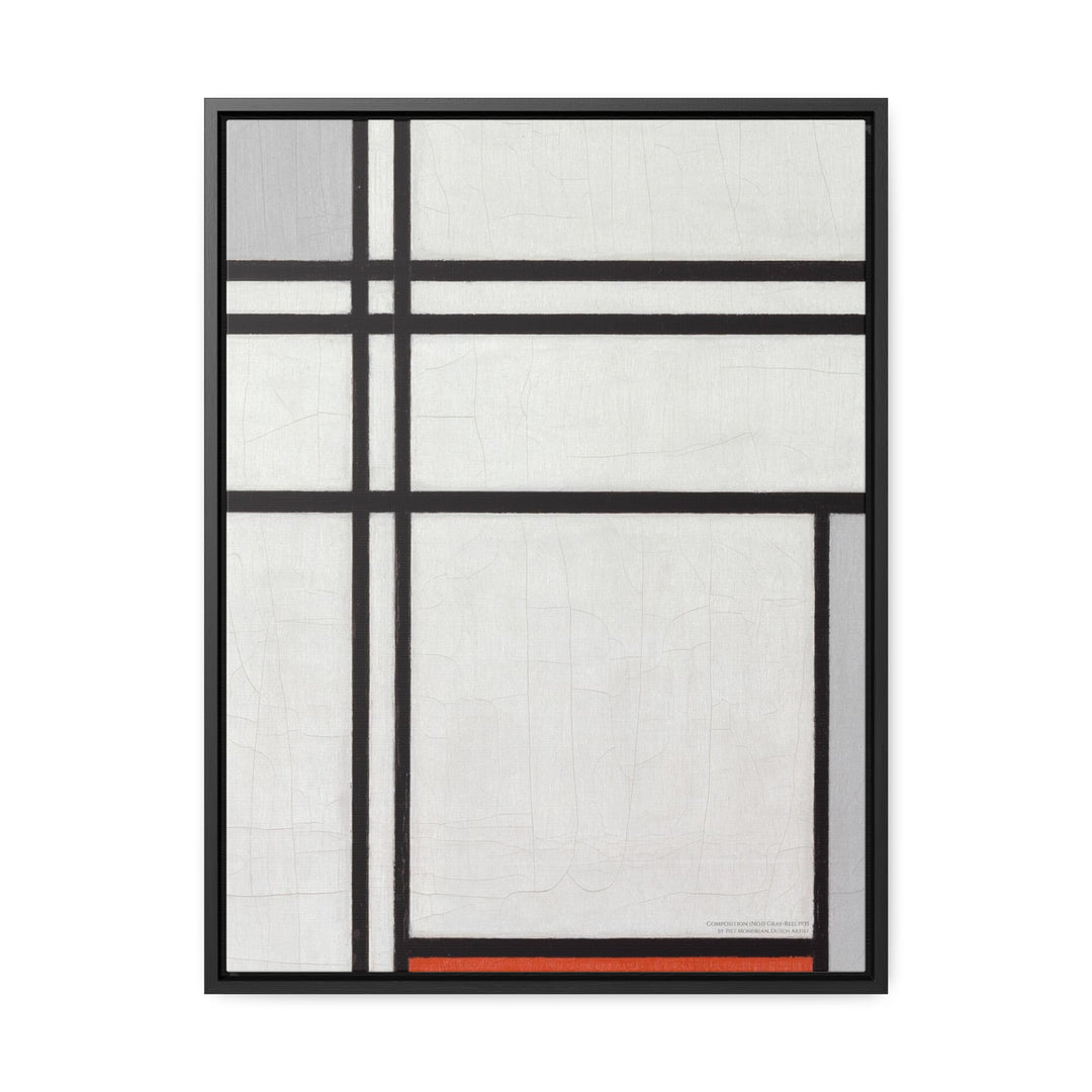 Framed Canvas Wall Art, Composition (No.1) Gray-Red by Piet Mondrian