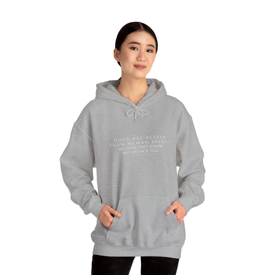 Heavy Blend Hoodie, Dogs are Better by Emily Dickinson