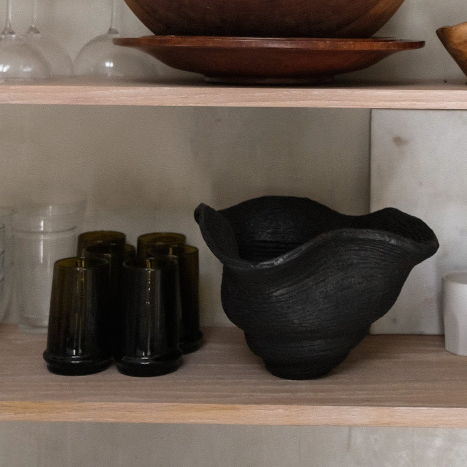Handmade Clay Vessel Bowl, Sweeping Waves