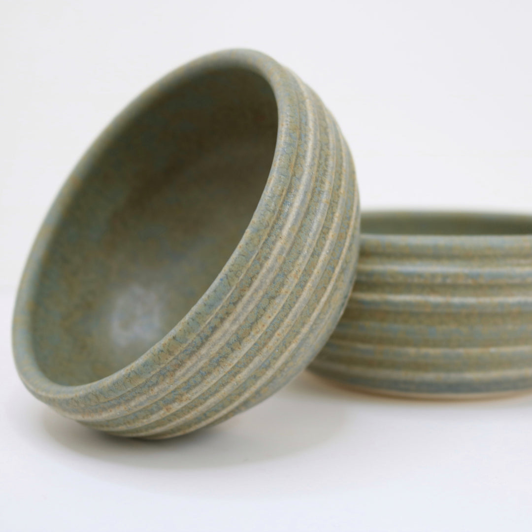 Handmade Set of Two Assorted Ceramic Bowls, Green