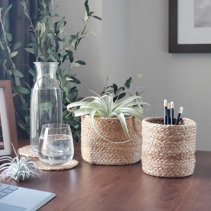 Braided Jute Bin Basket, Natural