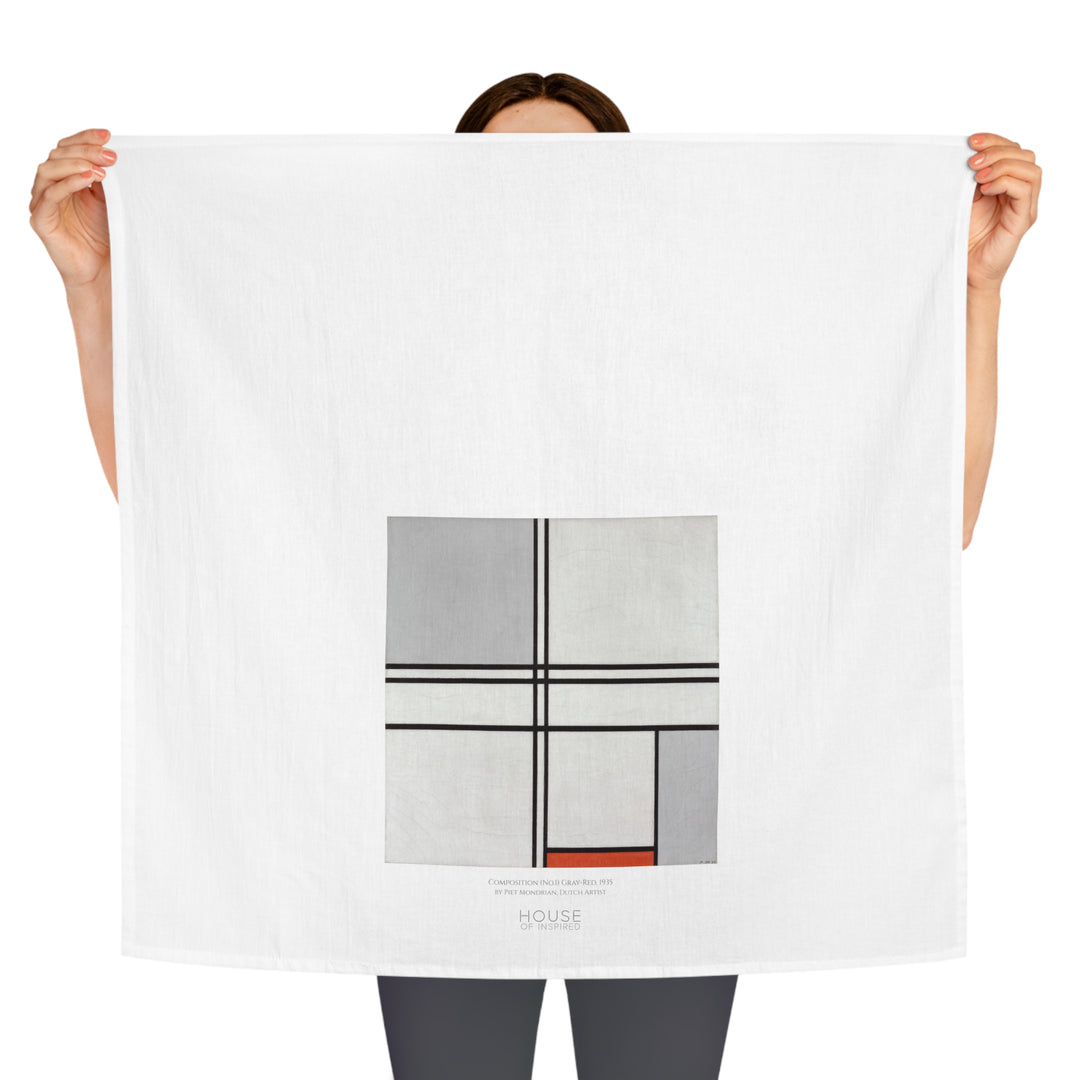 Kitchen Tea Towel, Composition (No.1) Gray-Red by Piet Mondrian