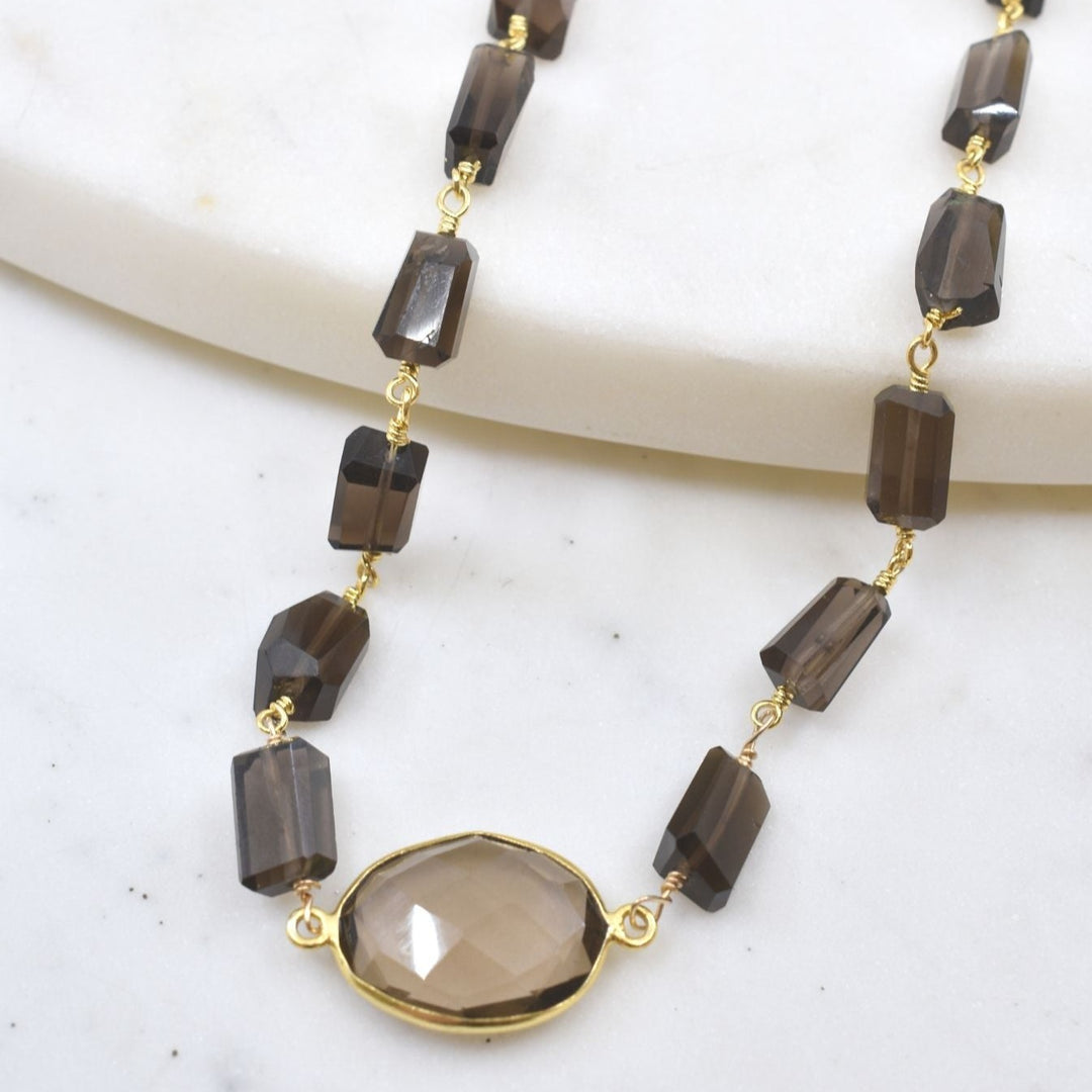 Wrap Bracelet/Necklace, Smoky Quartz Pendant