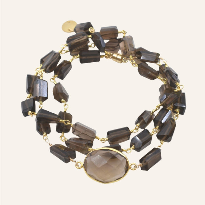 Wrap Bracelet/Necklace, Smoky Quartz Pendant