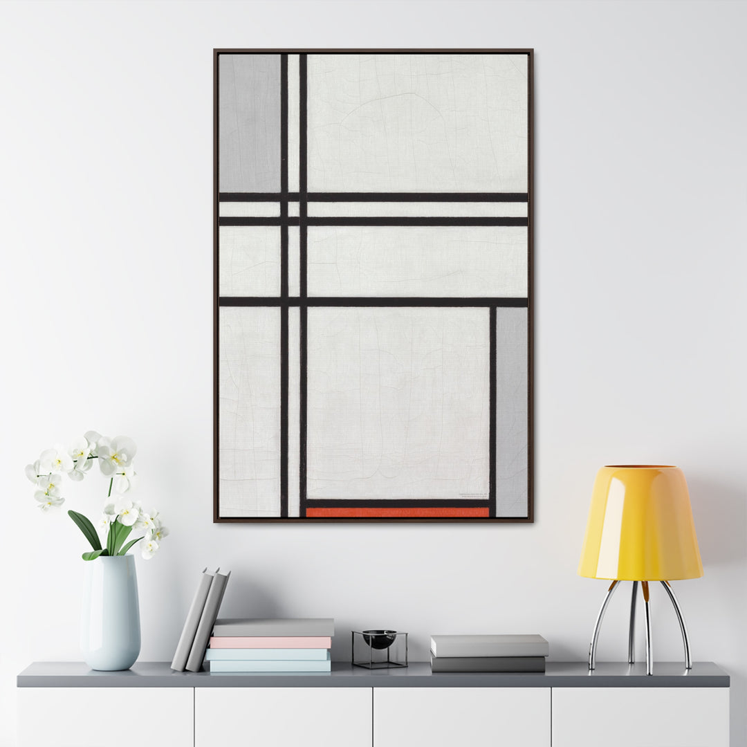 Framed Canvas Wall Art, Composition (No.1) Gray-Red by Piet Mondrian