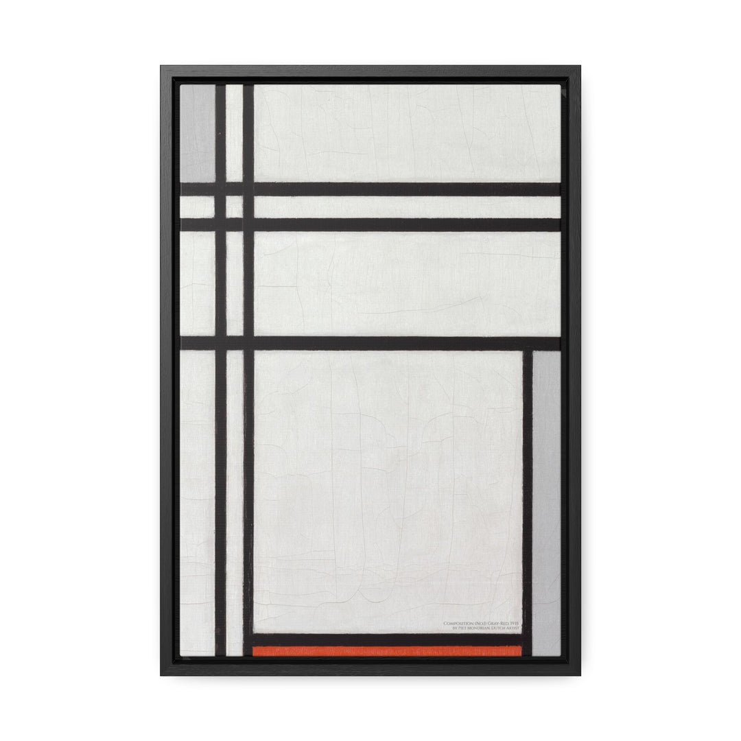 Framed Canvas Wall Art, Composition (No.1) Gray-Red by Piet Mondrian