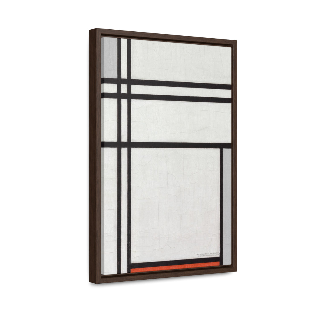 Framed Canvas Wall Art, Composition (No.1) Gray-Red by Piet Mondrian