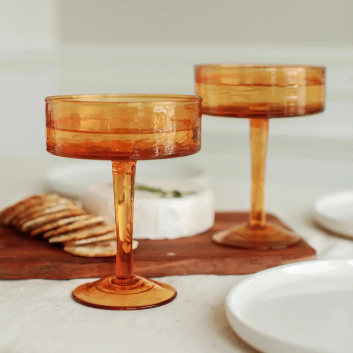 Handblown Amber Coupe Cocktail Glasses, Set of 4