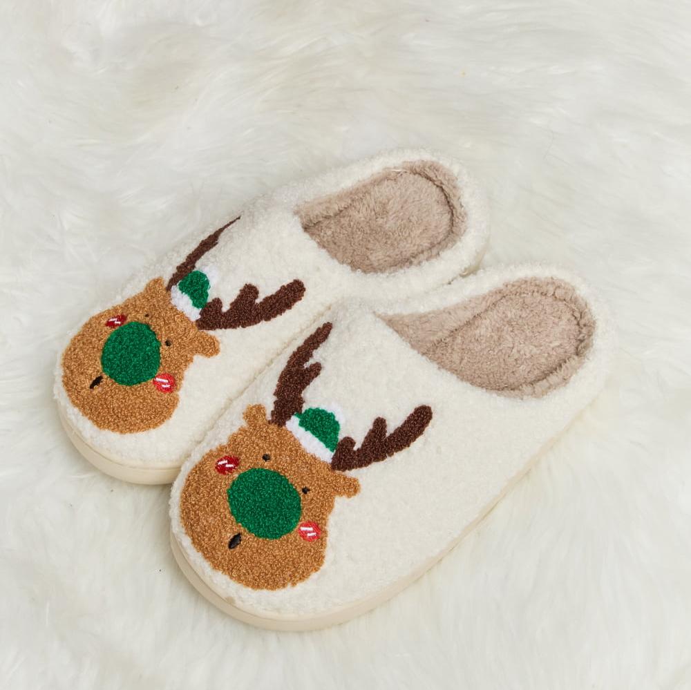 Plush Closed-Toe Slippers, Red or Green Rudolph